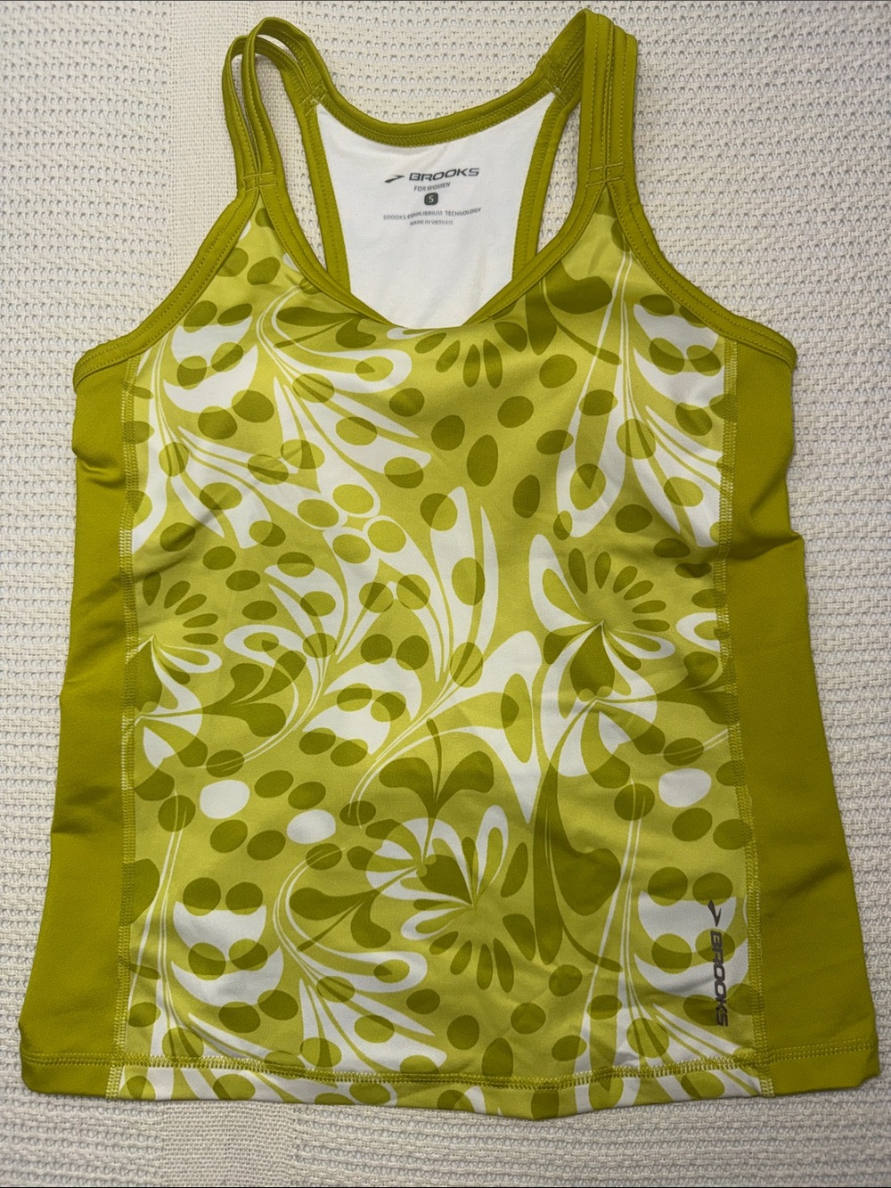Brooks Women Running Vibrant Lime Green Chartreuse Floral-Print Racerback Top